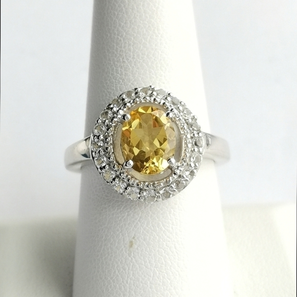 Citrine White Sapphire ring in Sterling Silver size 8.75